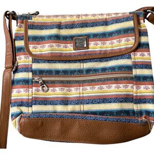 Relic By Fossil Crossbody Bag Elephant Floral & Striped Pattern Faux Leather Tri